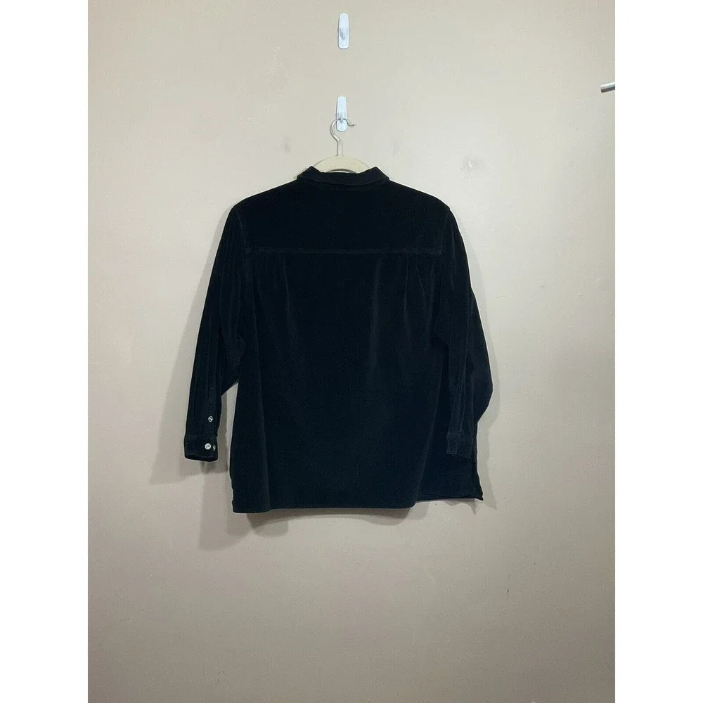 VTG Womens Velour Jacket 18/20 Black 90s Y2K Full Zip Pockets Goth Grunge Retro - Picture 4 of 7